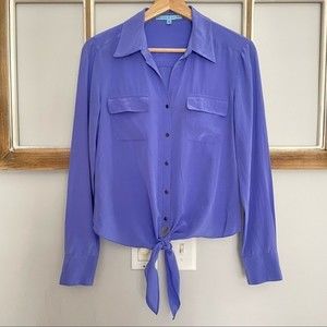 antonio melani silk button up shirt tie front purple size xs